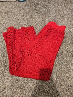 Waimari Christie Floral Eyelet Lace Ankle Pants Radiant Red L